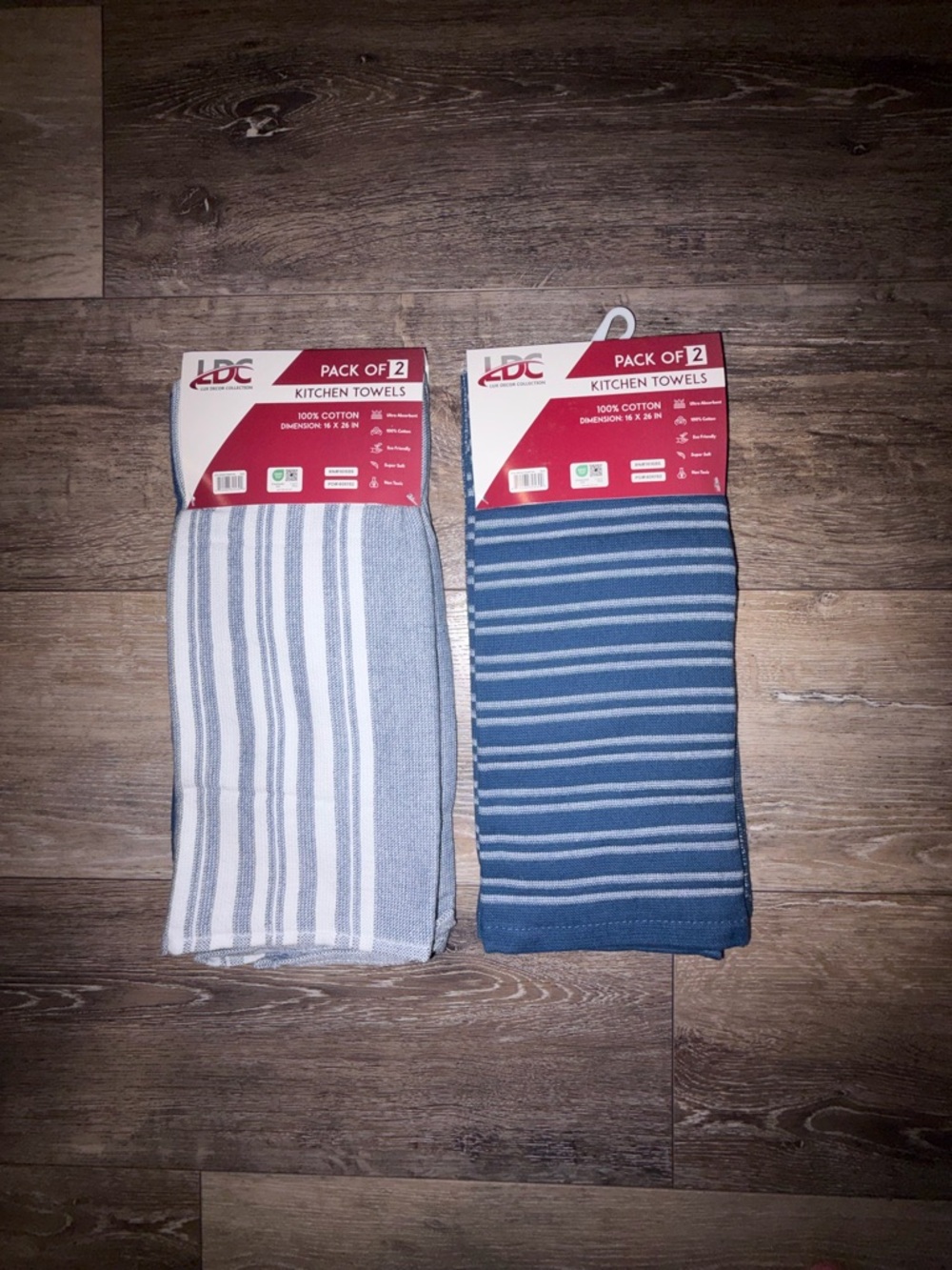 Blue and Light Blue Striped Kitchen Towels 2 Packs of 2 NEW!